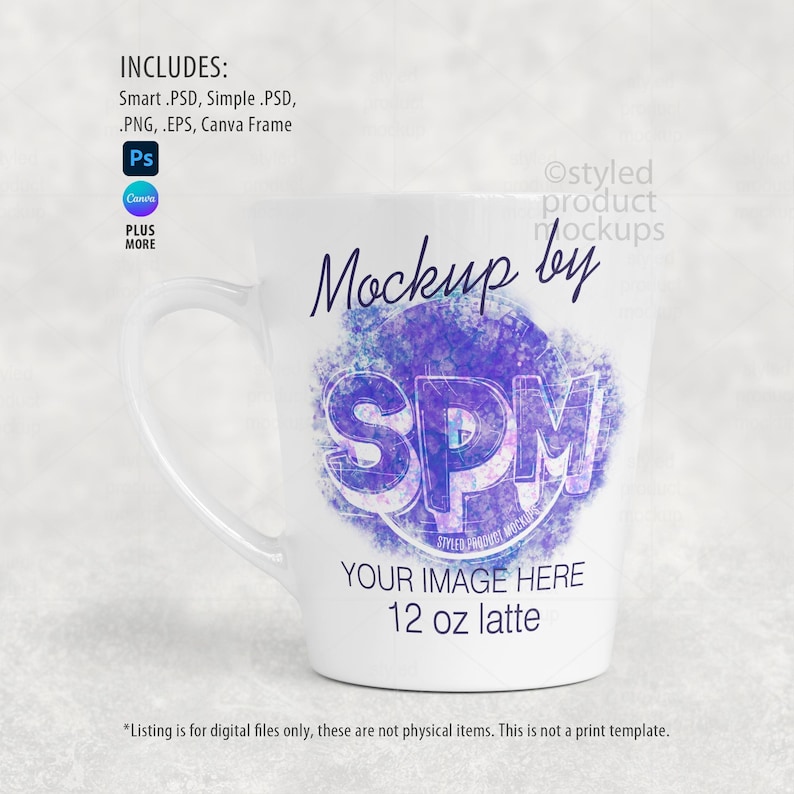 Dye sublimation 12oz Latte Mug Mockup (PSD, Canva, PNG) image 1