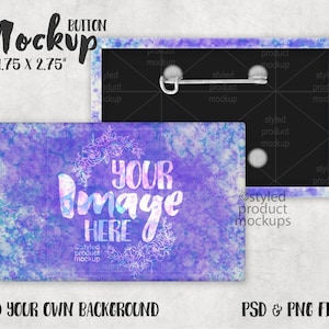 Rectangle shaped 1.75 x 2.75 inch horizontal pinback button Mockup | Add your own image and background