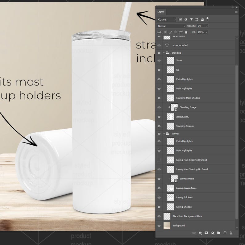 20oz Skinny Tumbler Mockup Bundle Listing Kit | 5 PSD Smart Object Files + Canva Video Template image 9