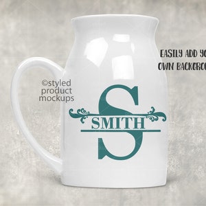 Dye sublimation milk jug shaped 15 oz mug Mockup Add your own image and background image 3