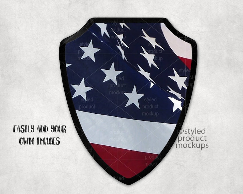 Shield shaped plaque mockup with front and side view Add