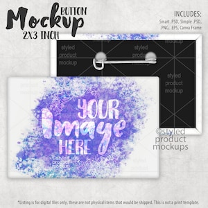 Rectangle shaped 2X3 inch horizontal pinback button Mockup | Add your own image and background