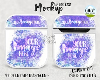 Dye sublimation plastic ear bud case mockup | Add your own image and background