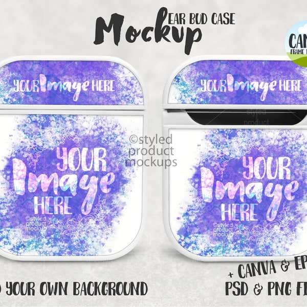 Dye sublimation plastic ear bud case mockup | Add your own image and background