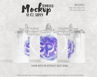 Dye sublimation 12oz sippy lid Mockup | Add your own image and background | Canva frame mockup