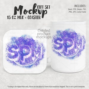15oz Mug & Square Coaster Mockup Set | PSD, PNG, Canva, EPS | Instant Digital Download | Add your own image and background