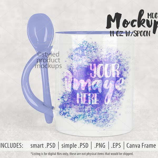 Dye sublimation straight mug with spoon in handle Mockup | Add your own image and background
