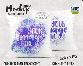 Dye sublimation velvet pillow cover sham mockup | Add your own image and background | canva frame mockup