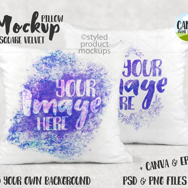 Dye sublimation velvet pillow cover sham mockup | Add your own image and background | canva frame mockup