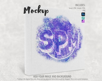 May include: A white mockup with the word "Mockup" in a handwritten font. The design features a purple and blue graphic with the letters "SPM" and the text "STYLED PRODUCT MOCKUPS". The image includes text that says "ADD YOUR IMAGE AND BACKGROUND".