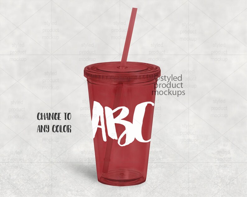 Download Clear plastic reusable cup with lid and straw template ...
