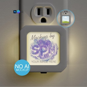 Sublimation Square Night Light Mockup | Wall Plug Nighlight Lit and Unlit (PSD, Canva, PNG)