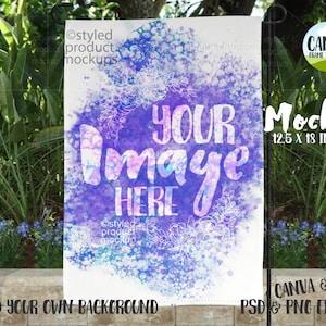 Dye sublimation 12.5 x 18 inch double sided garden flag Mockup | Add your own image and background | Canva frame mockup