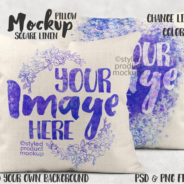 Dye sublimation square linen pillow sham mockup | Add your own image and background