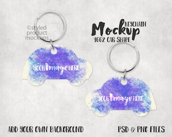 Dye sublimation car shaped keychain mockup template | Add your own image and background