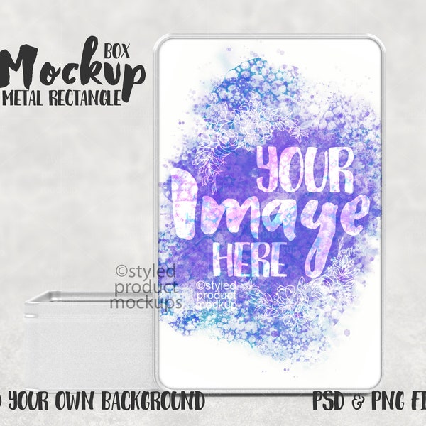 Dye sublimation rectangle metal tin box Mockup | Add your own image and background