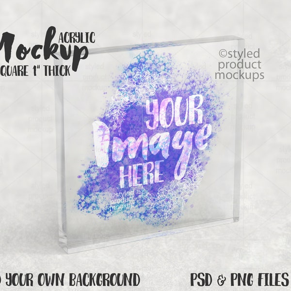 Dye sublimation or vinyl  8 inch square acrylic plaque horizontal Mockup | Add your own image and background