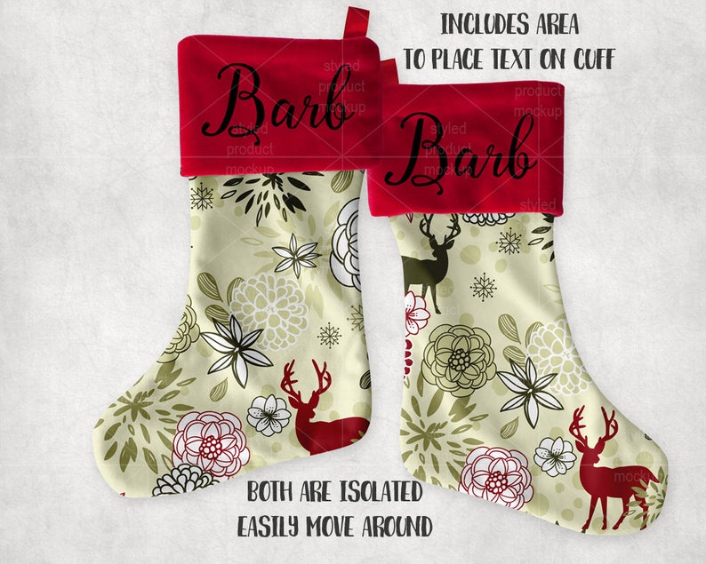 Christmas stocking white with red cuff template mockup Add