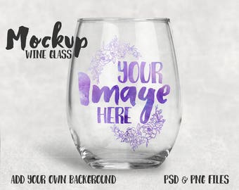 Stemless wine glass template mockup | Add your own image and background