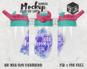 Sippy Cup Mockup | Dye Sublimation, Color Flip Top (Digital)