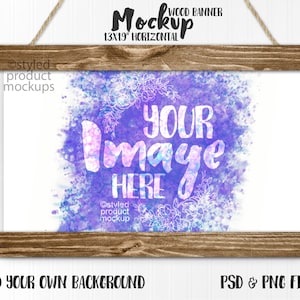 Wood slat hanger with 13x19 horizontal canvas mockup | Add your own image and background