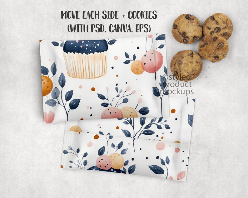 Chocolate chip mini cookie wrapper party favor Mockup | Add your own image and background | Canva frame mockup image 8