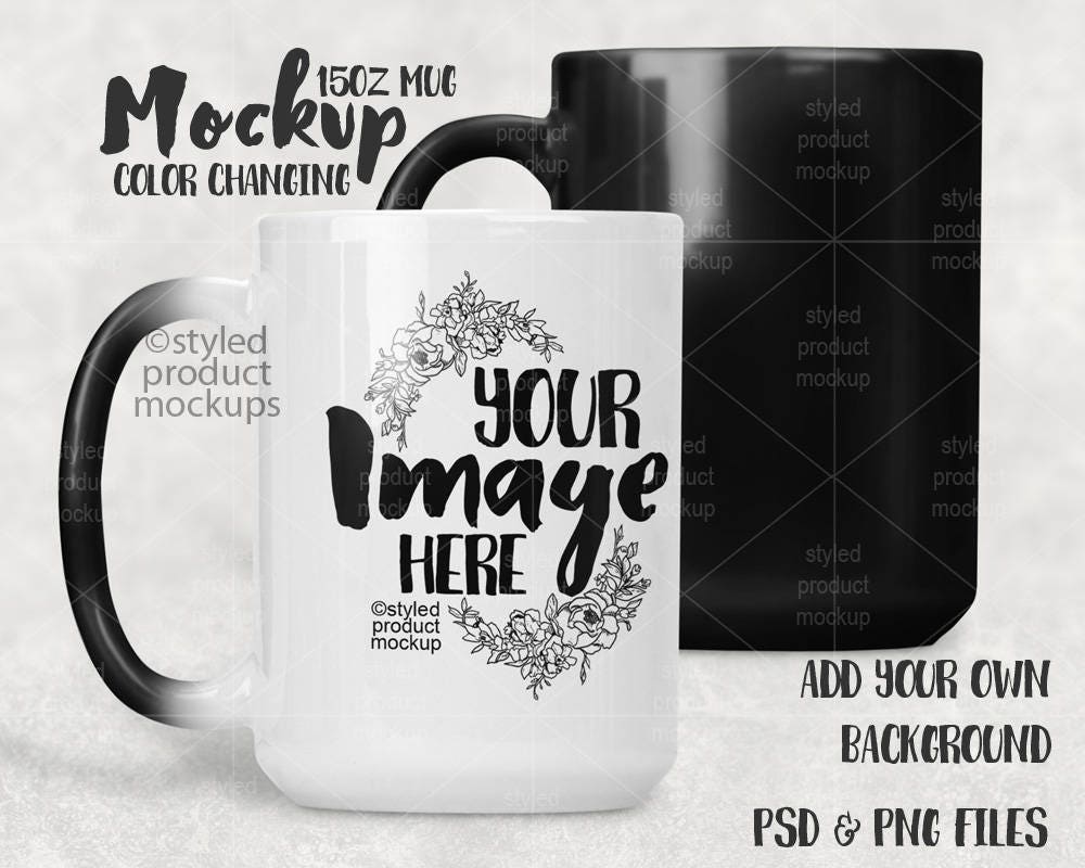 Color changing 15 ounce coffee mug template mockup Dye | Etsy