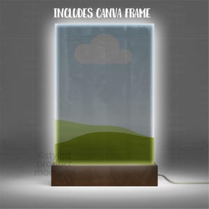 Mockup van 4 x 6 acryl led-plaquette | Helder acryl | Nachtlampje op houten basis (PSD, canvas, png) afbeelding 9