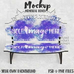 Dye sublimation In Loving Memory memorial bench Mockup | Add your own image and background