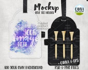 Dye sublimation golf tee holder tag Mockup | Add your own image and background | canva frame mockup