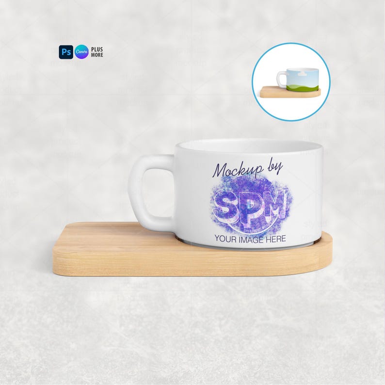 Matte Mug on Bamboo Tray Mockup (PSD, Canva, PNG) image 1