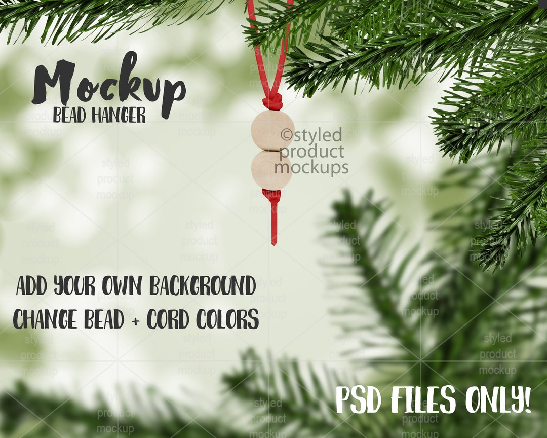 Wood Bead With Leather Cord Hanger Mockup Add Your Own Image and