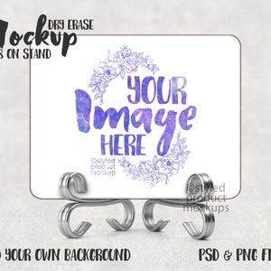 Dye sublimation 8x10 horizontal dry erase board on stand mockup | Add your own image and background