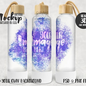 Dye sublimation 32 oz frosted glass water bottle Mockup | Add your own image and background
