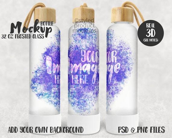 Download Dye Sublimation 32 Oz Frosted Glass Water Bottle Mockup Add Etsy