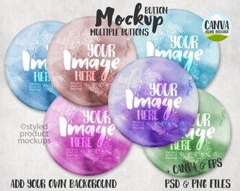 Mockup-Vorlage mit mehreren Knöpfen| Fügen Sie Ihr eigenes Bild und Hintergrund | Canva Rahmen Mockup