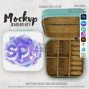 Quadratische PU-Leder Schmuckschatulle Mockup für Dye Sublimation | Fügen Sie Ihr eigenes Bild und Hintergrund | Photoshop Smart Mockup | Leinwand Rahmen Mockup