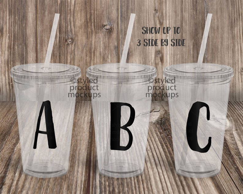 Download Clear plastic reusable cup with lid and straw template mockup | Etsy
