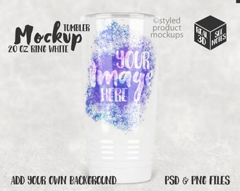 Dye Sublimation 20 Unzen weißer Ringhals Mockup | Fügen Sie Ihr eigenes Bild und Hintergrund hinzu