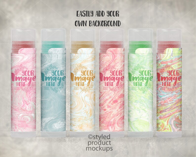 Download Lip balm tube label with safety tab set mockup template ...