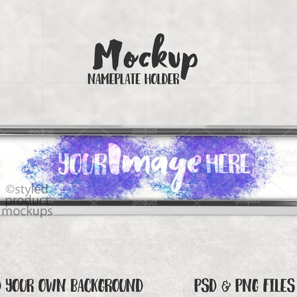 Dye sublimation metal desk nameplate holder Mockup | Add your own image and background