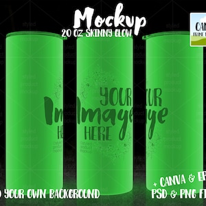 20oz skinny glow in the dark tumbler Mockup full wrap view | Add your own image and background | dye sublimation mockup