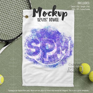 12x18 Tennis Towel Mockup with Grommet | PSD, Canva, PNG, EPS | Sports Towel Digital Mockup | Instant Download