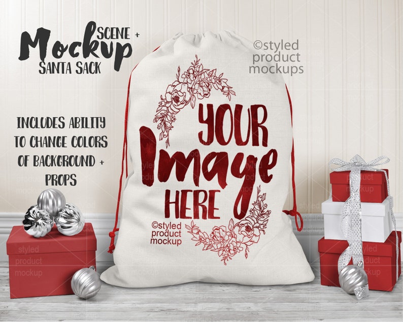 Download Drawstring bag Santa sack mockup scene Add your own image | Etsy