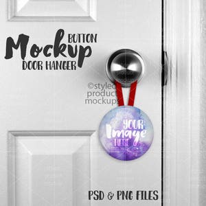Button Door Hanger with Ribbon Mockup Template | Add your own image