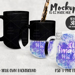 Dye sublimation  15oz color changing magic mug Mockup | Add your own image and background