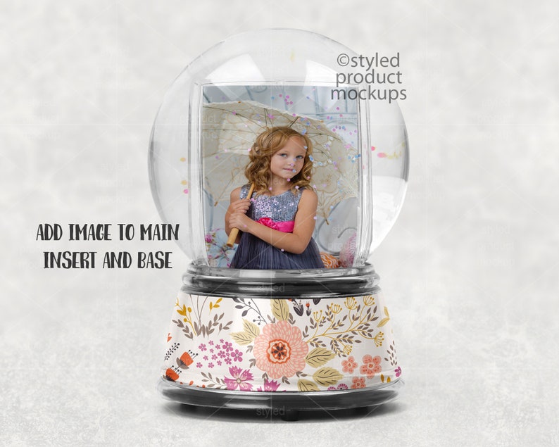 Snow globe with globe photo insert and base insert mockup Etsy