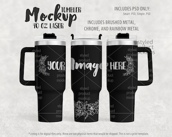 Lasergeätzter 40 Unzen Becher mit Griff Mockup | Fügen Sie Ihr eigenes Bild und Hintergrund hinzu