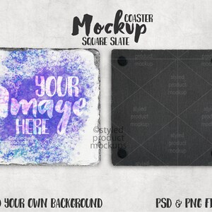 Mockup för fyrkantiga skifferunderlägg i sublimering | Lägg till din egen bild och bakgrund