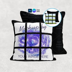Maqueta de almohada de 9 paneles / Maqueta de almohada de sublimación de tinta / PSD inteligente, marco de Canva, PNG transparente